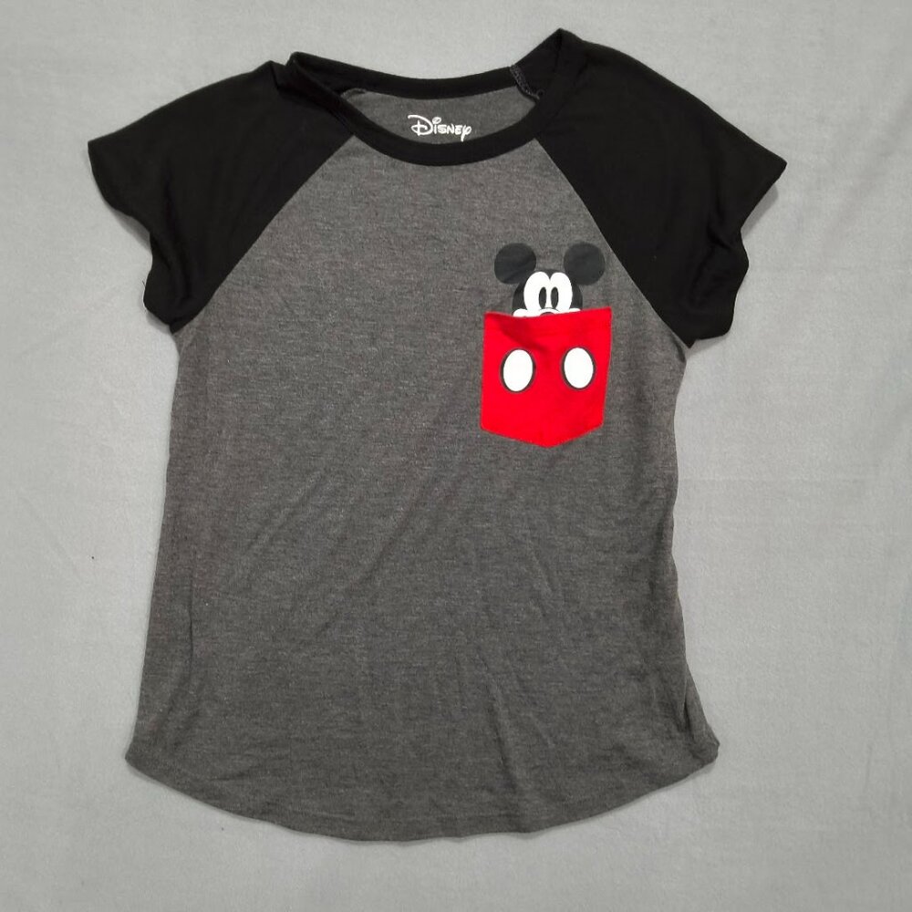 Disney Mickey Mouse Pocket Tee Women’s M Gray Black - Picture 1 of 3